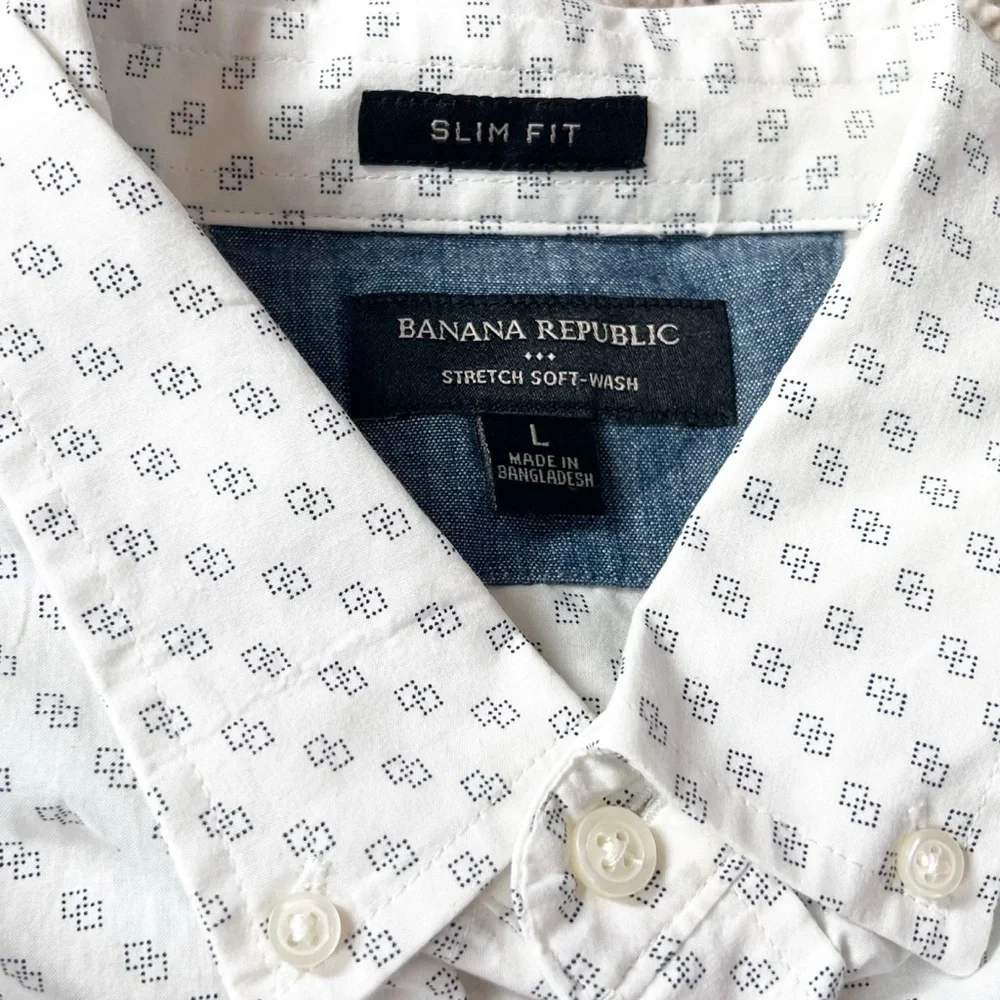 Banana Republic Men’s Slim Fit Long Sleeve Button Down Dress Shirt White Cotton